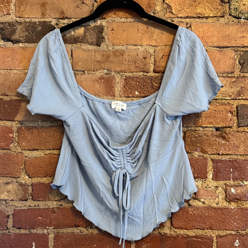 Lelis Light Blue Ruched Cropped Blouse